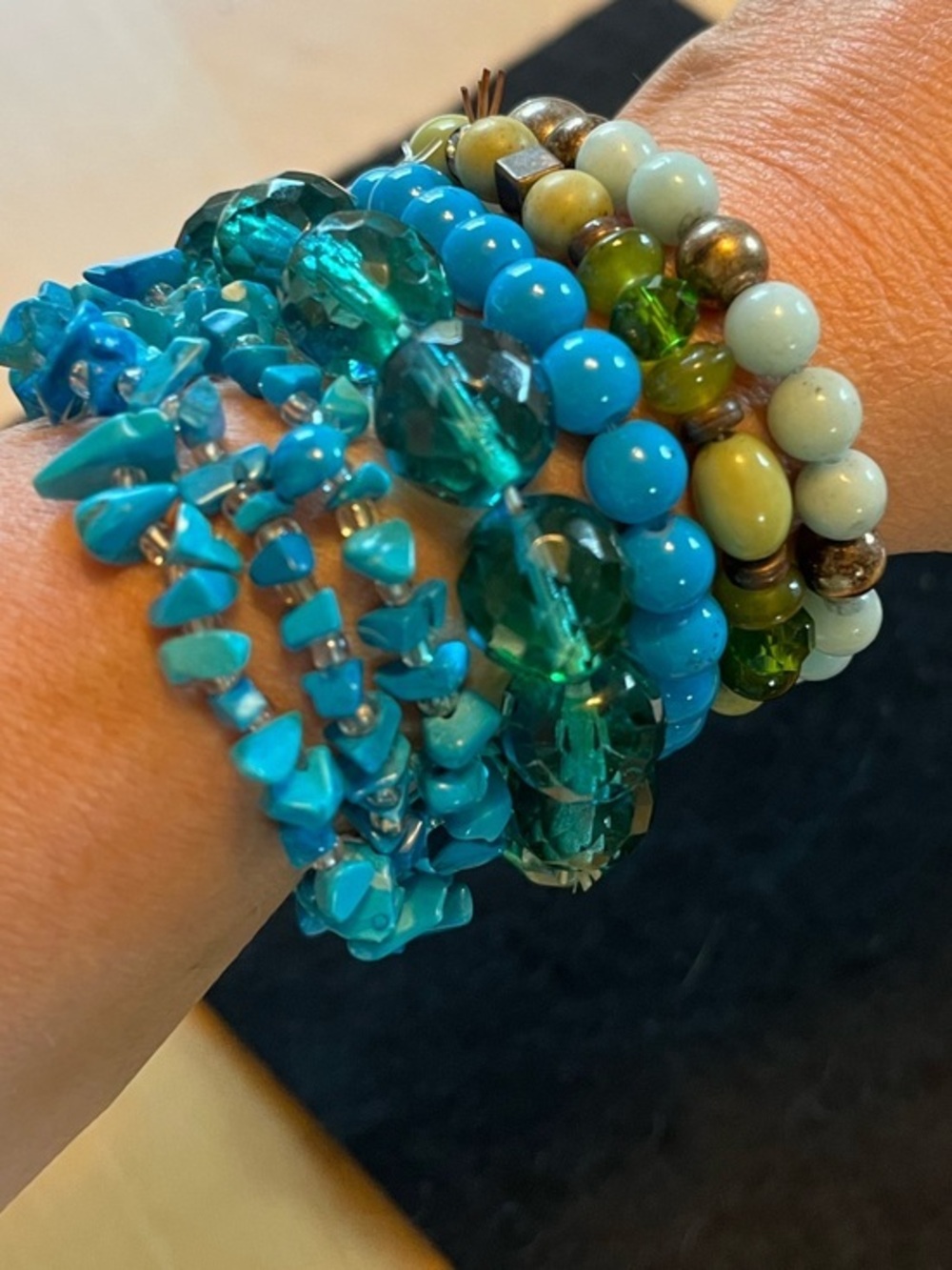 Multi-Strand Turquoise & Teal Beaded Women's Bracelet Stack of 5
